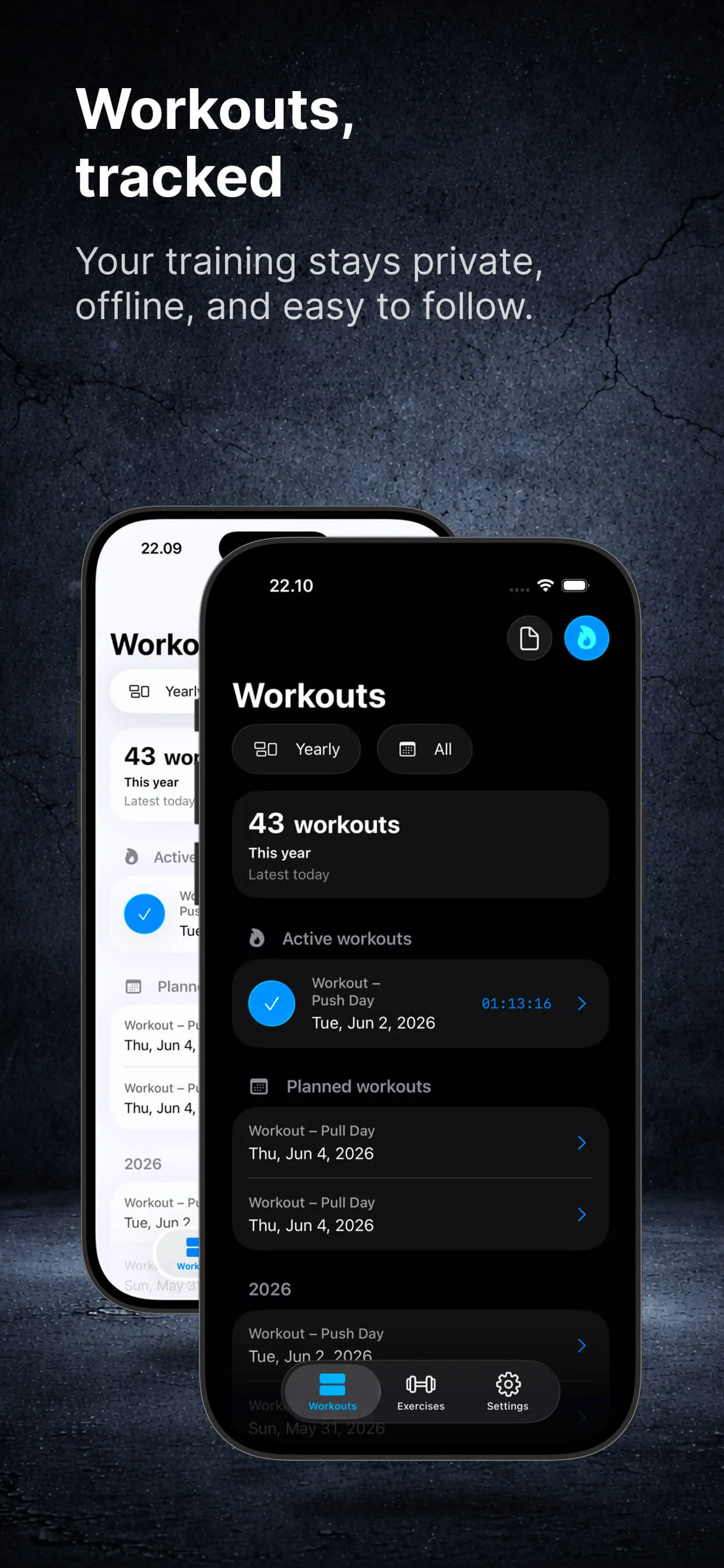 Offgrid Training workout dashboard on iPhone